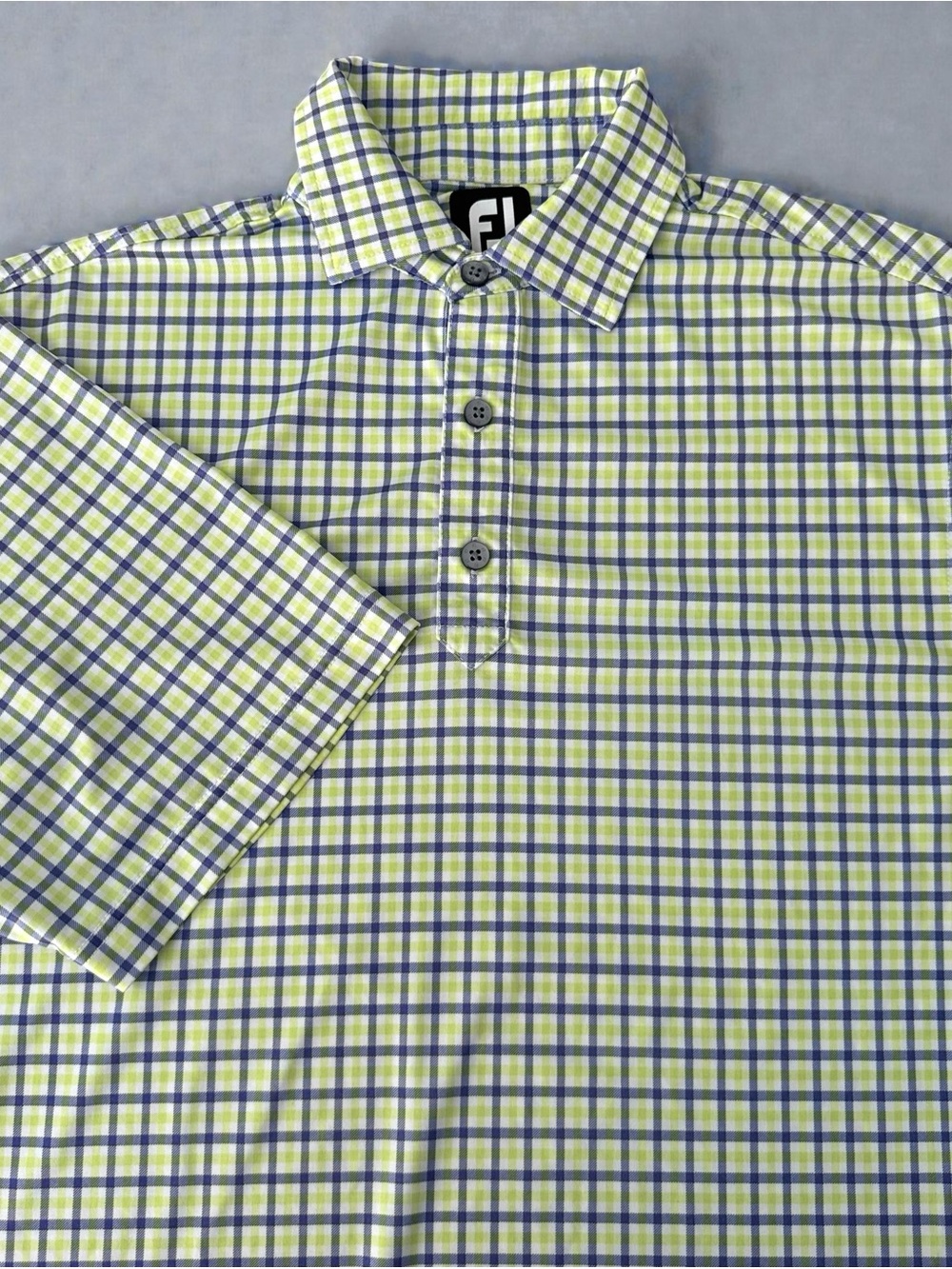 FootJoy Mens Golf Polo Small Green Blue Plaid Short Sleeve Casual Travel Active